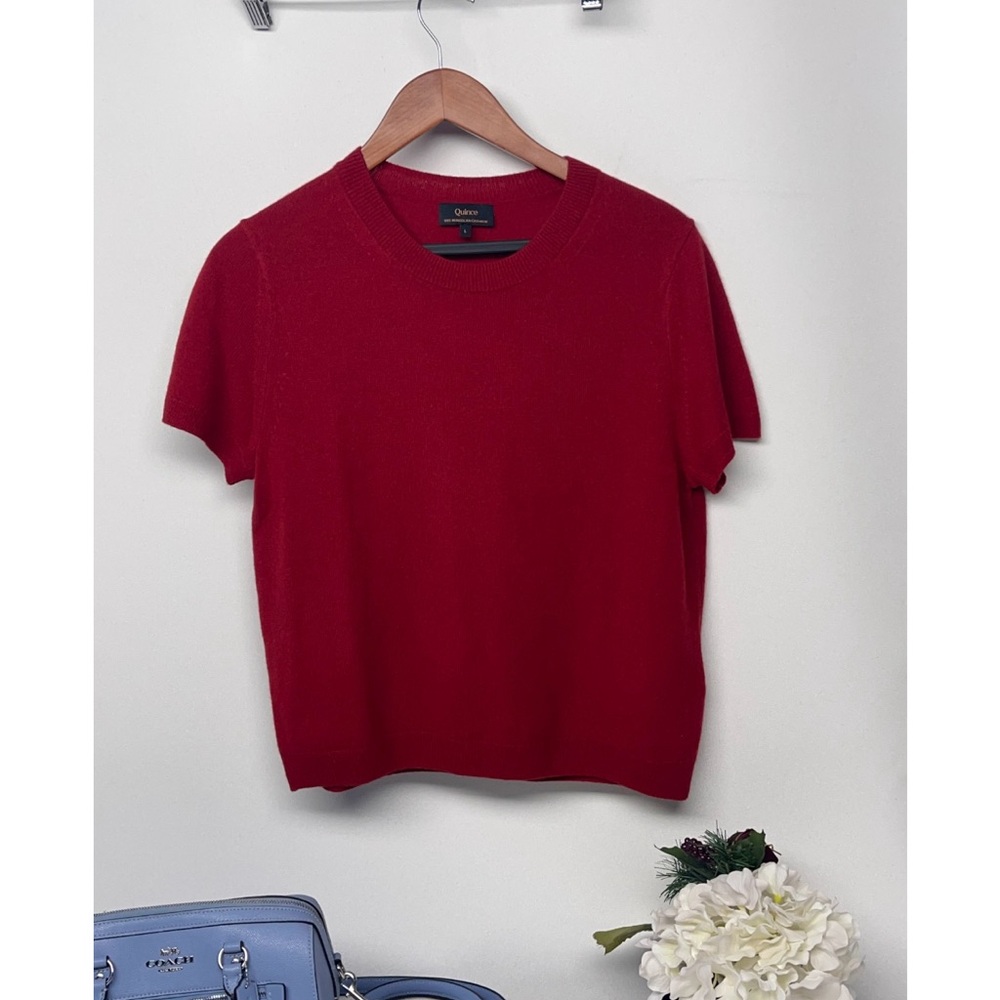 Quince Mongolian Cashmere Short Sleeve Tee Rich Red Knit Large Quiet Luxury